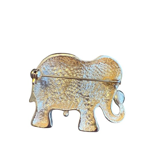 Silver-Tone Elephant Pin Brooch With Red & Blue Enamel Accents - Picture 2 of 2
